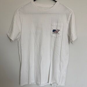 Vineyard Vines White Short Sleeve Pocket Tee with Flag Whale